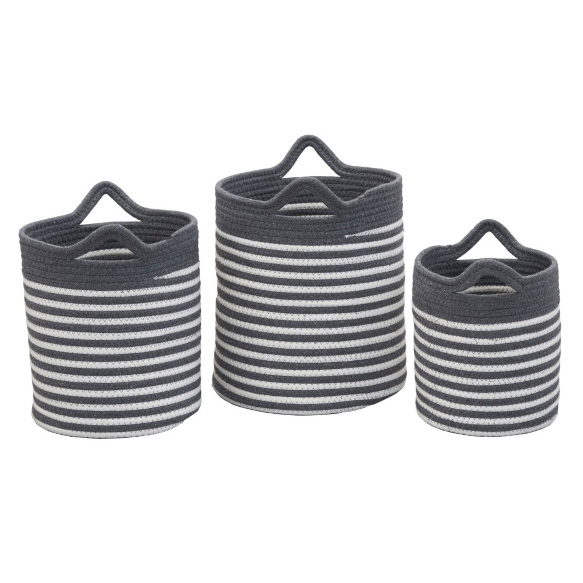 Household Essentials Gray & White Striped Cotton Basket Set